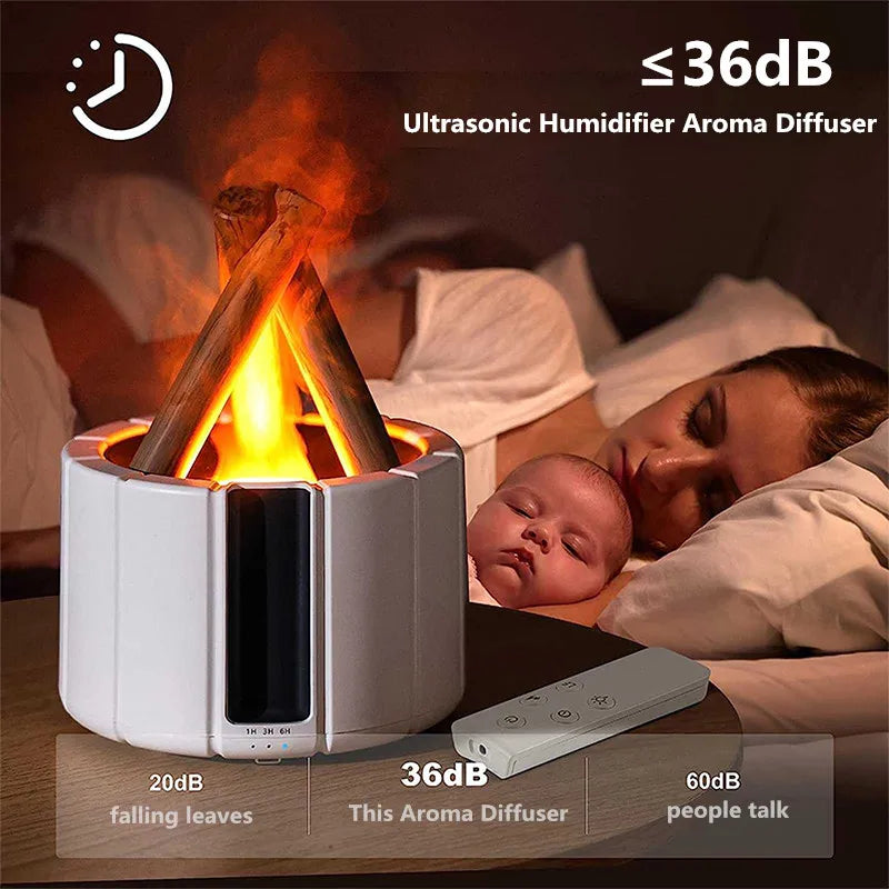 2025 New Simulated Flame Aroma Diffuser Bonfire Air Humidifier Ultrasonic Cool Mist Maker Fogger LED Essential Oil Lamp Difusor