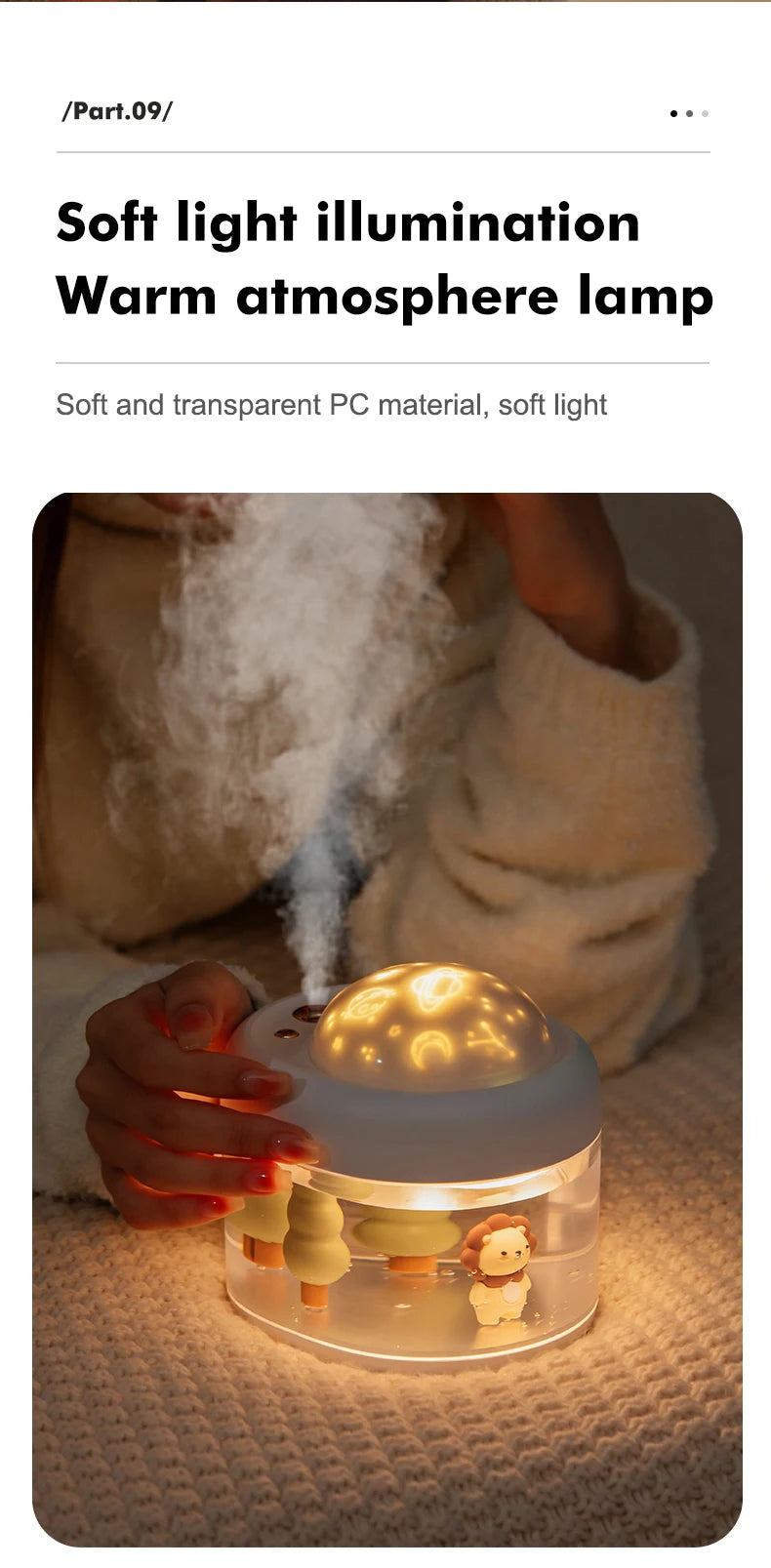 Portbale Projection Lamp Wireless Air Humidifier 2000mAh Battery USB Rechargeable Projector Umidificador Aroma Humidificador