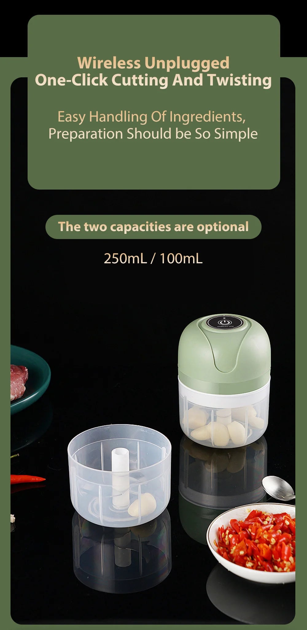 Mini USB Wireless Electric Garlic Masher 100/250ml Press Mincer Vegetable Chili Meat Grinder Food Chopper Kitchen Accessories