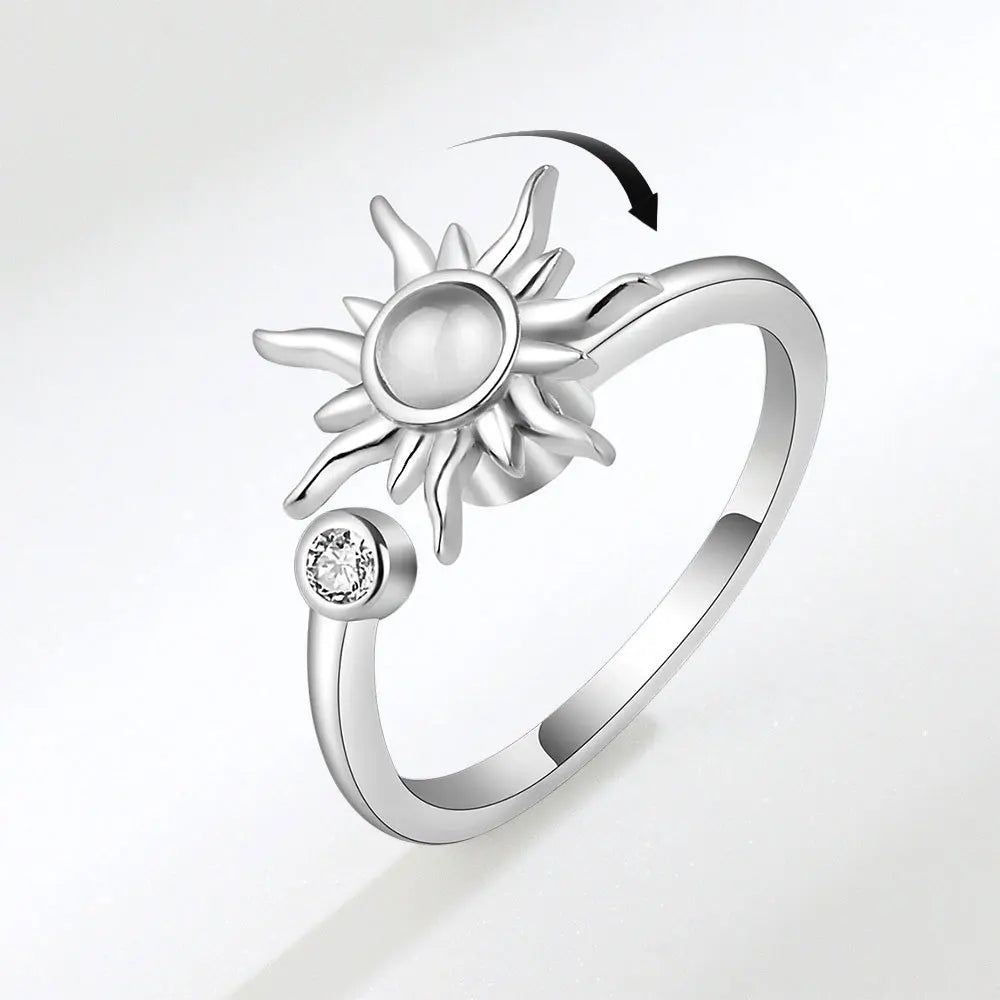 Sam Panda 925 Sterling Silver Sunflower Diamond Zircon Rotatable Ring For Women Gift Relieve Stress Ring Jewelry Wholesale