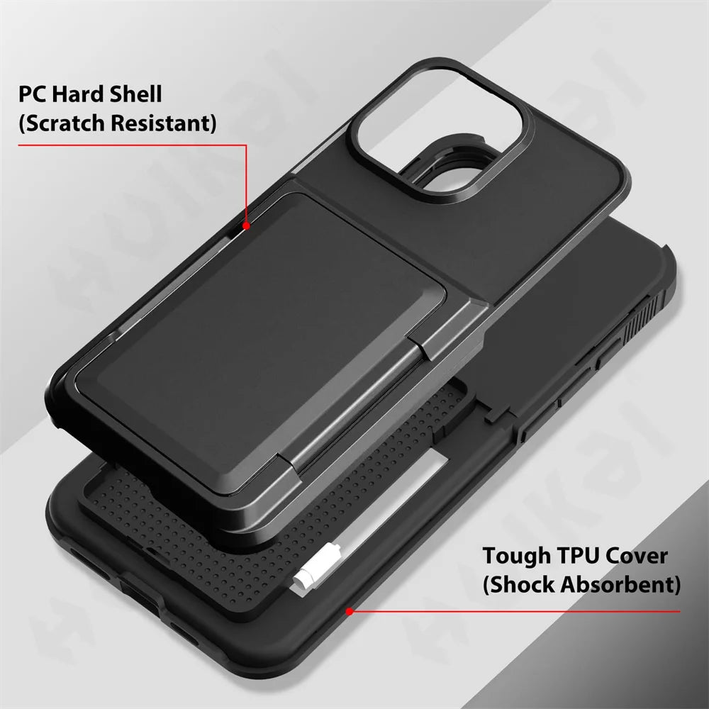 Case For iPhone 16 15 14 13 12 11 Pro Max Plus Wallet Credit Card Holder ID Card Slot Heavy Duty Protection Shockproof Cover