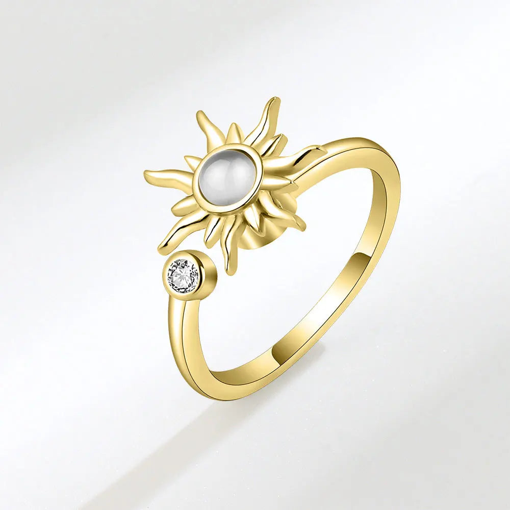 Sam Panda 925 Sterling Silver Sunflower Diamond Zircon Rotatable Ring For Women Gift Relieve Stress Ring Jewelry Wholesale