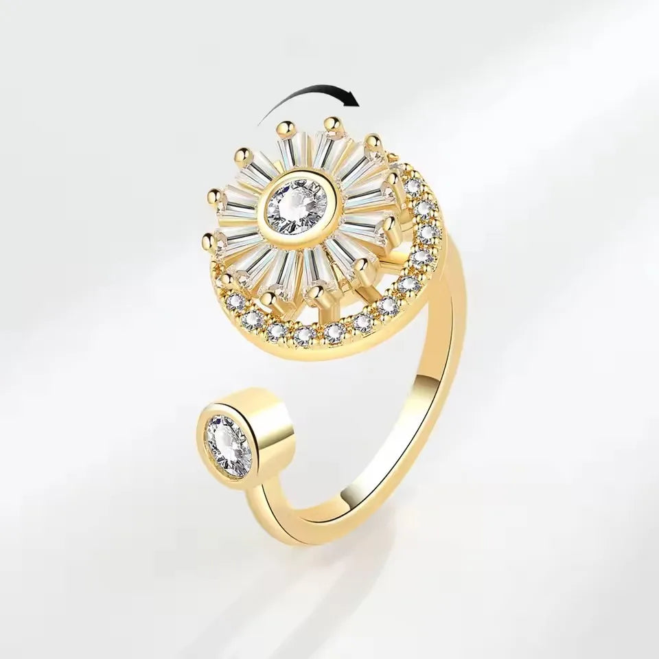 Sam Panda 925 Sterling Silver Sunflower Diamond Zircon Rotatable Ring For Women Gift Relieve Stress Ring Jewelry Wholesale