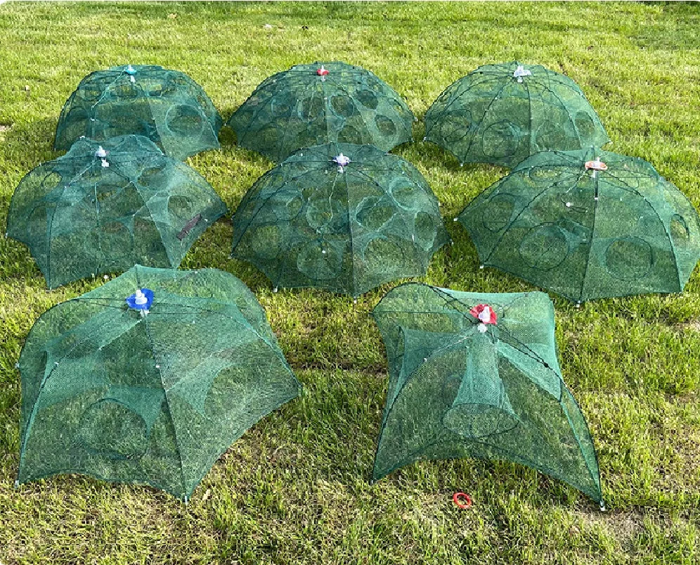 Foldable Umbrella-Shape Fish Trap Outdoor Automatic Trap Shrimp Carp Catcher Cages Mesh Nets Fishing Gear Fishing Accessories