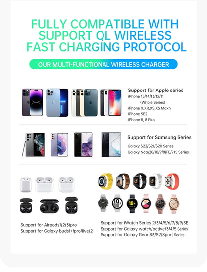 QI2 3 in 1 Magnetic Wireless Chargers For iPhone 16 15 14 13 12 Fast Charging Station For Apple Watch Airpods 2 3 4 stand
