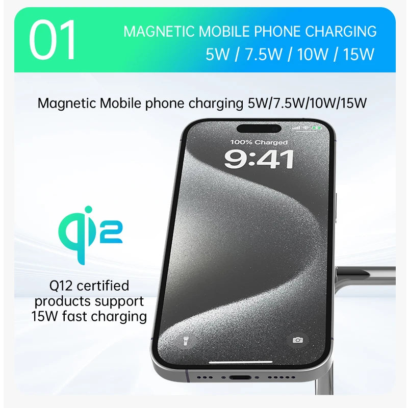 QI2 3 in 1 Magnetic Wireless Chargers For iPhone 16 15 14 13 12 Fast Charging Station For Apple Watch Airpods 2 3 4 stand