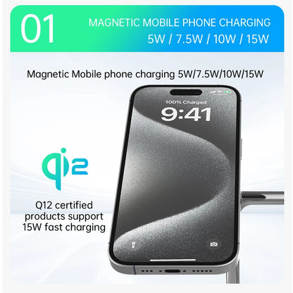 QI2 3 in 1 Magnetic Wireless Chargers For iPhone 16 15 14 13 12 Fast Charging Station For Apple Watch Airpods 2 3 4 stand
