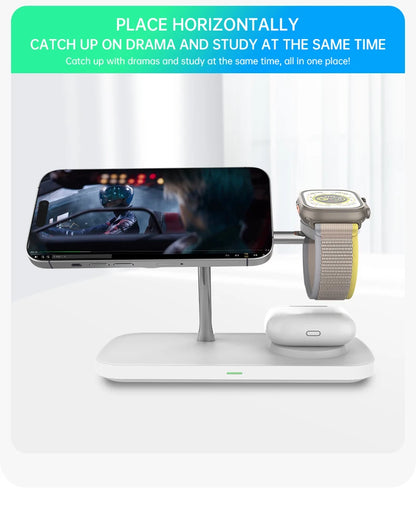 QI2 3 in 1 Magnetic Wireless Chargers For iPhone 16 15 14 13 12 Fast Charging Station For Apple Watch Airpods 2 3 4 stand