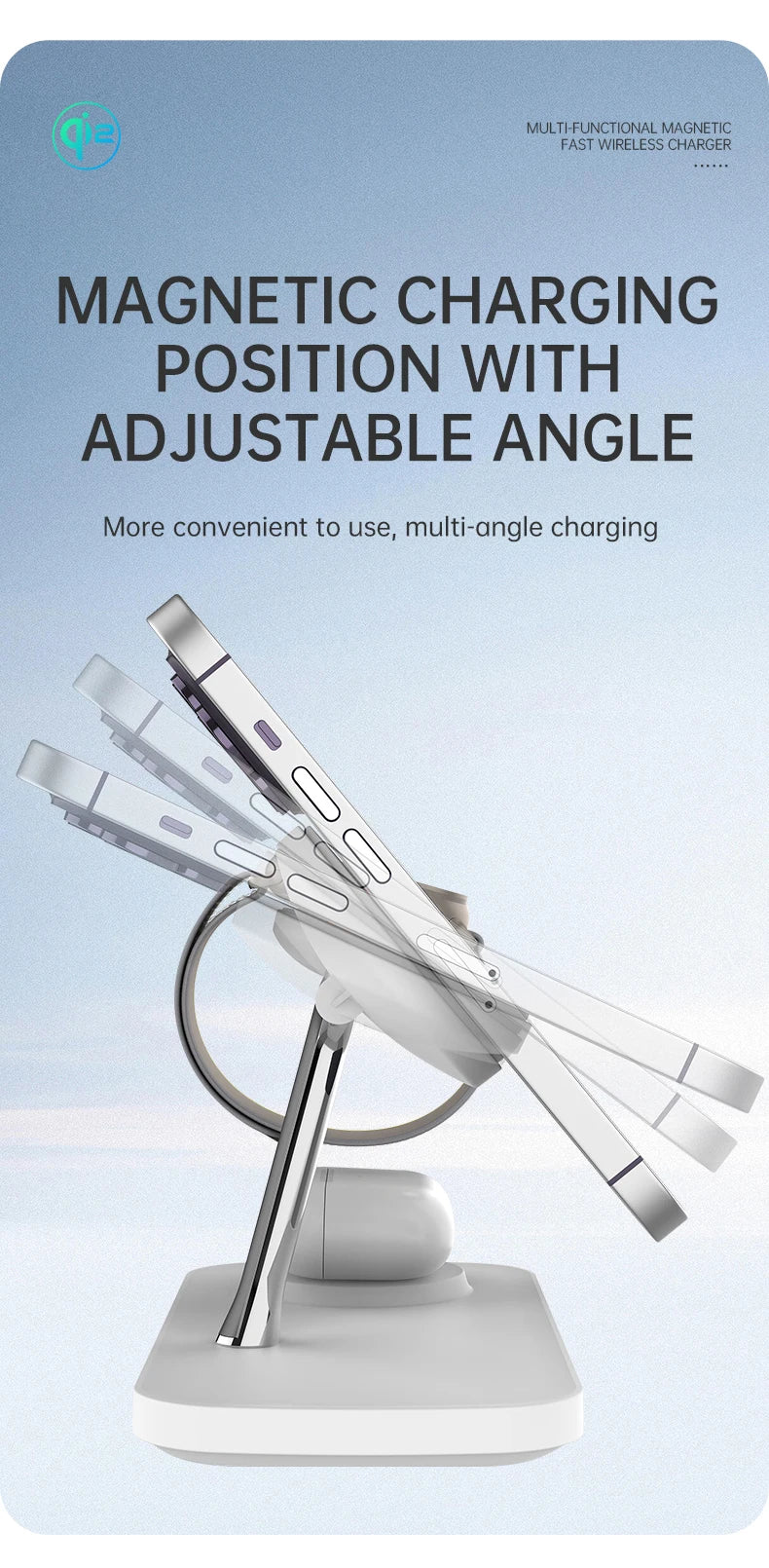 QI2 3 in 1 Magnetic Wireless Chargers For iPhone 16 15 14 13 12 Fast Charging Station For Apple Watch Airpods 2 3 4 stand