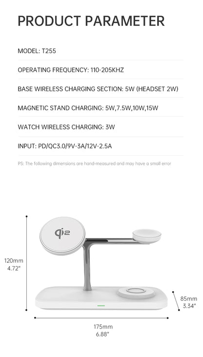 QI2 3 in 1 Magnetic Wireless Chargers For iPhone 16 15 14 13 12 Fast Charging Station For Apple Watch Airpods 2 3 4 stand