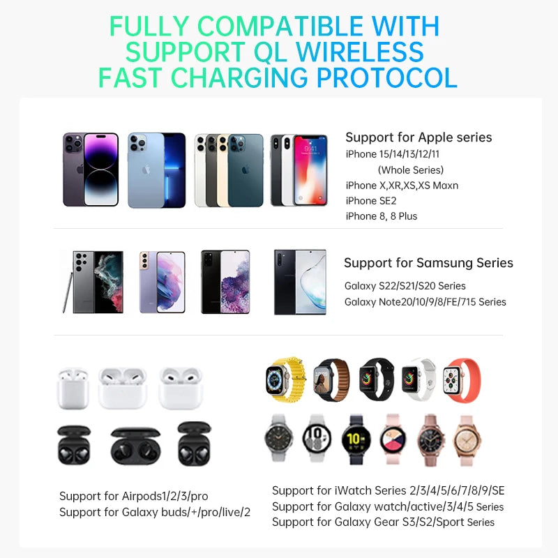 QI2 3 in 1 Magnetic Wireless Chargers For iPhone 16 15 14 13 12 Fast Charging Station For Apple Watch Airpods 2 3 4 stand