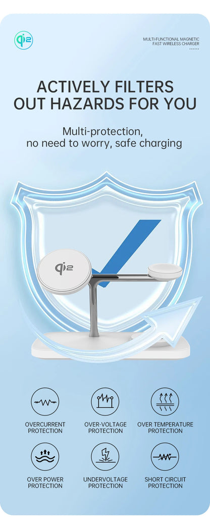 QI2 3 in 1 Magnetic Wireless Chargers For iPhone 16 15 14 13 12 Fast Charging Station For Apple Watch Airpods 2 3 4 stand