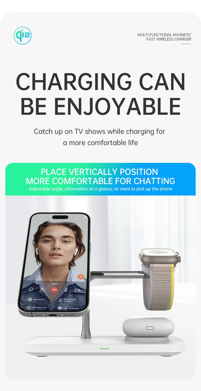 QI2 3 in 1 Magnetic Wireless Chargers For iPhone 16 15 14 13 12 Fast Charging Station For Apple Watch Airpods 2 3 4 stand