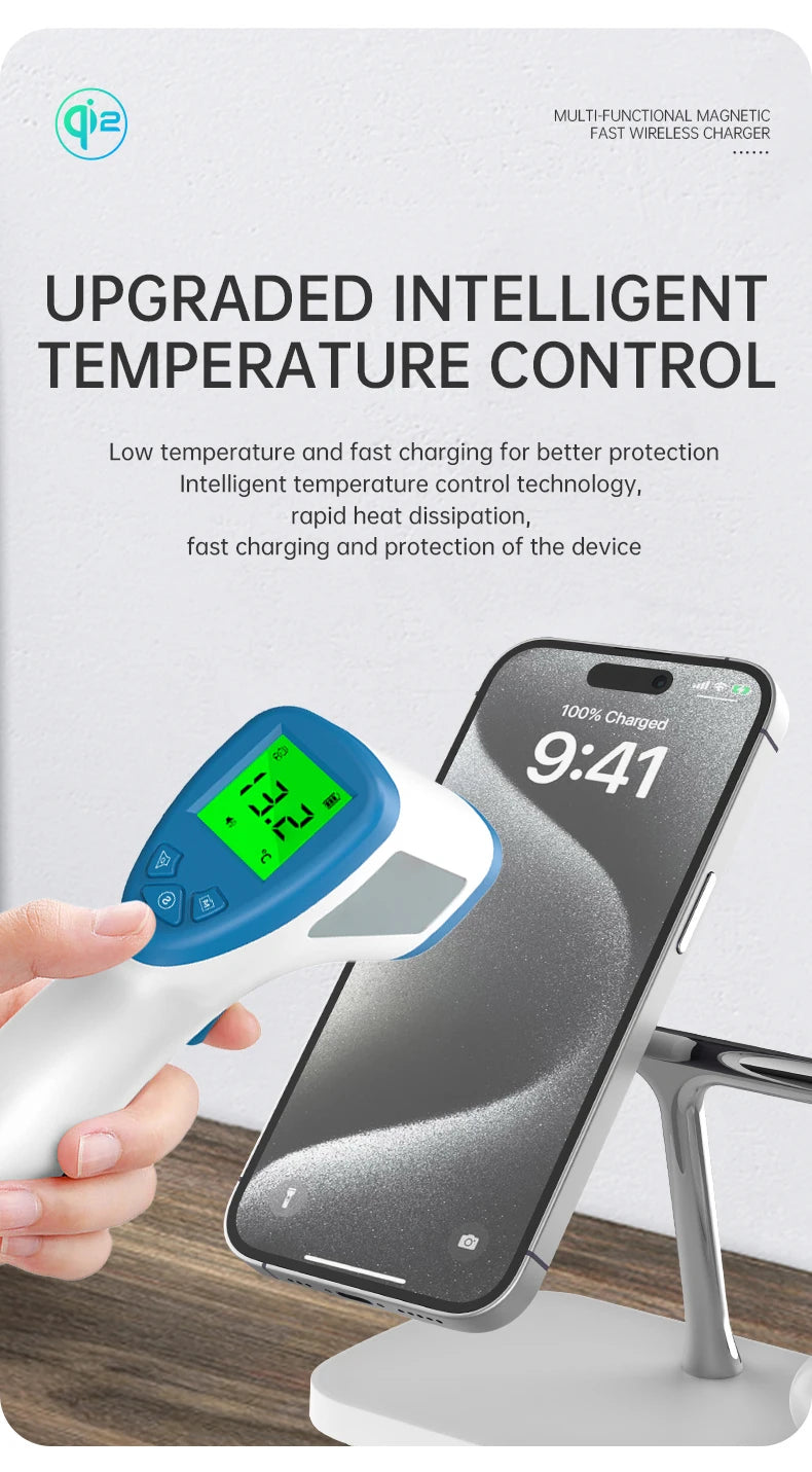QI2 3 in 1 Magnetic Wireless Chargers For iPhone 16 15 14 13 12 Fast Charging Station For Apple Watch Airpods 2 3 4 stand