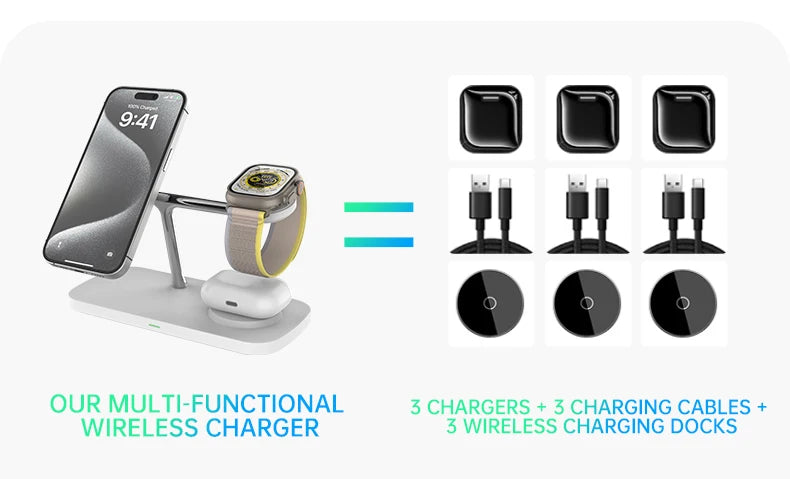 QI2 3 in 1 Magnetic Wireless Chargers For iPhone 16 15 14 13 12 Fast Charging Station For Apple Watch Airpods 2 3 4 stand