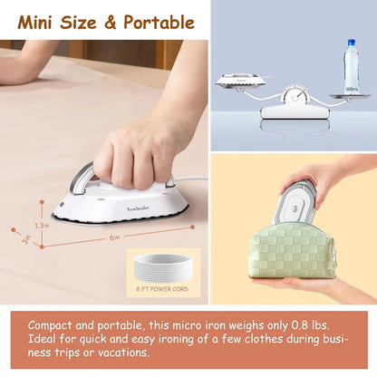 Electric iron, portable electric iron. 300W.Dry ironing, ceramic base plate, anti sticking, travel iron，Easy to store
