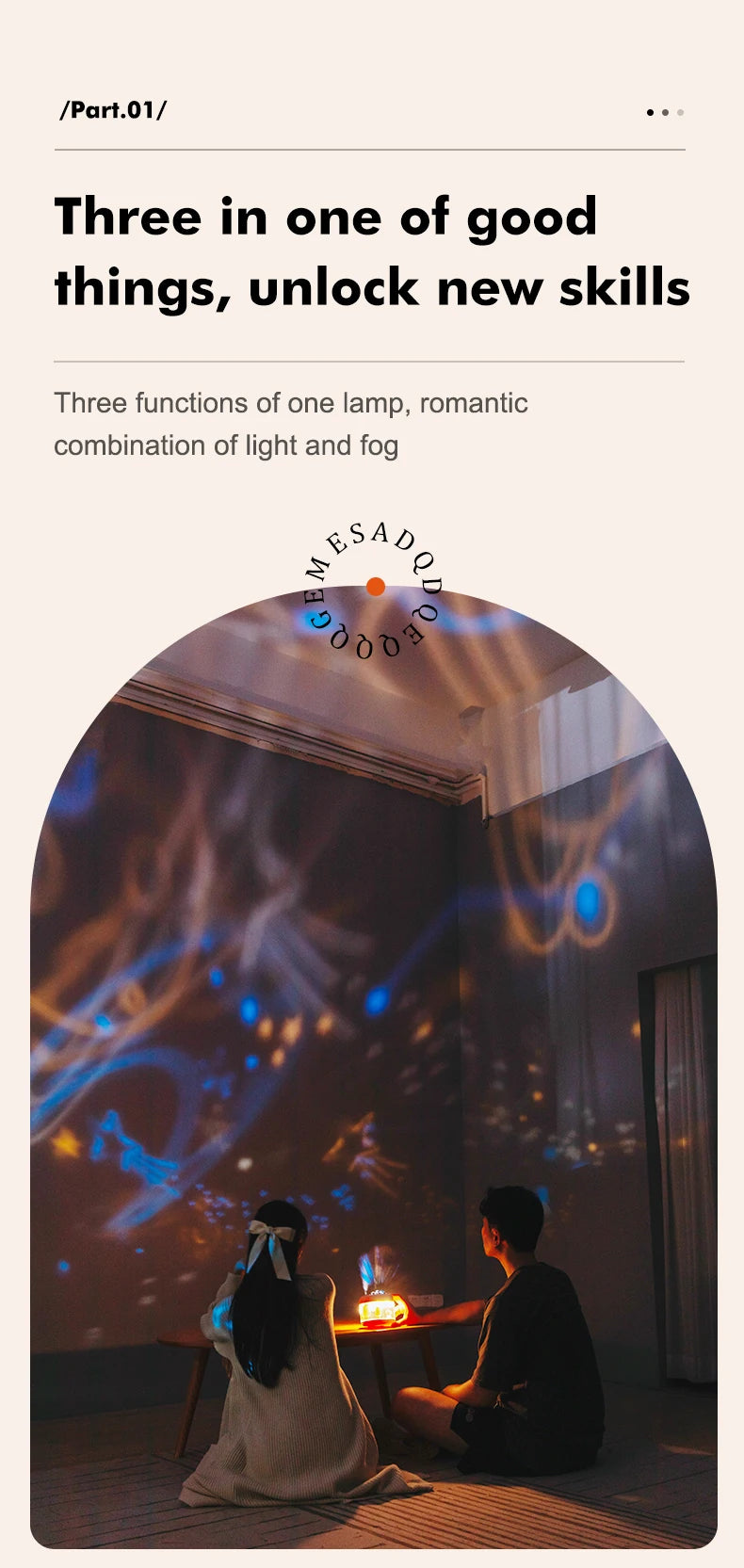 Portbale Projection Lamp Wireless Air Humidifier 2000mAh Battery USB Rechargeable Projector Umidificador Aroma Humidificador