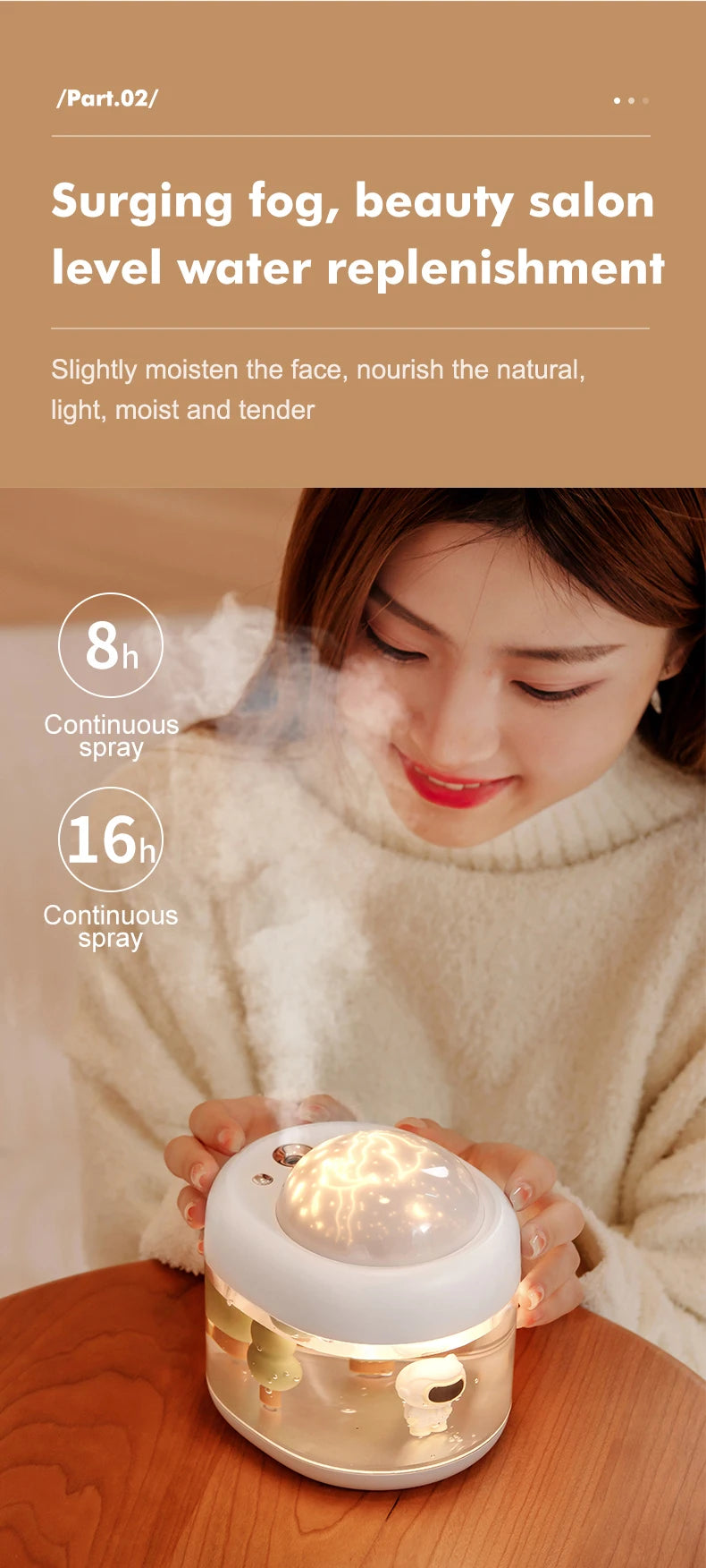 Portbale Projection Lamp Wireless Air Humidifier 2000mAh Battery USB Rechargeable Projector Umidificador Aroma Humidificador