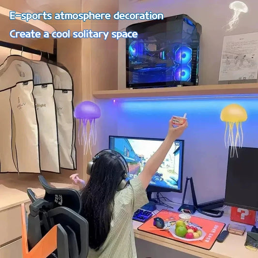Voice Control Sensor Jellyfish Night Light Children Birthday Gift Floating Bedroom Desktop Ornament Colorful Atmosphere Light