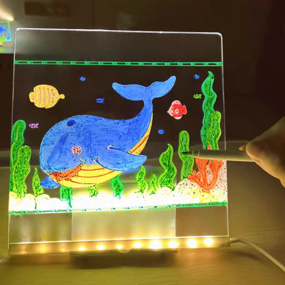 Light Up Acrylic Message Board Rewritable DIY Children's Glowing Drawing Board Message Lamp With 7 Colorful Pens