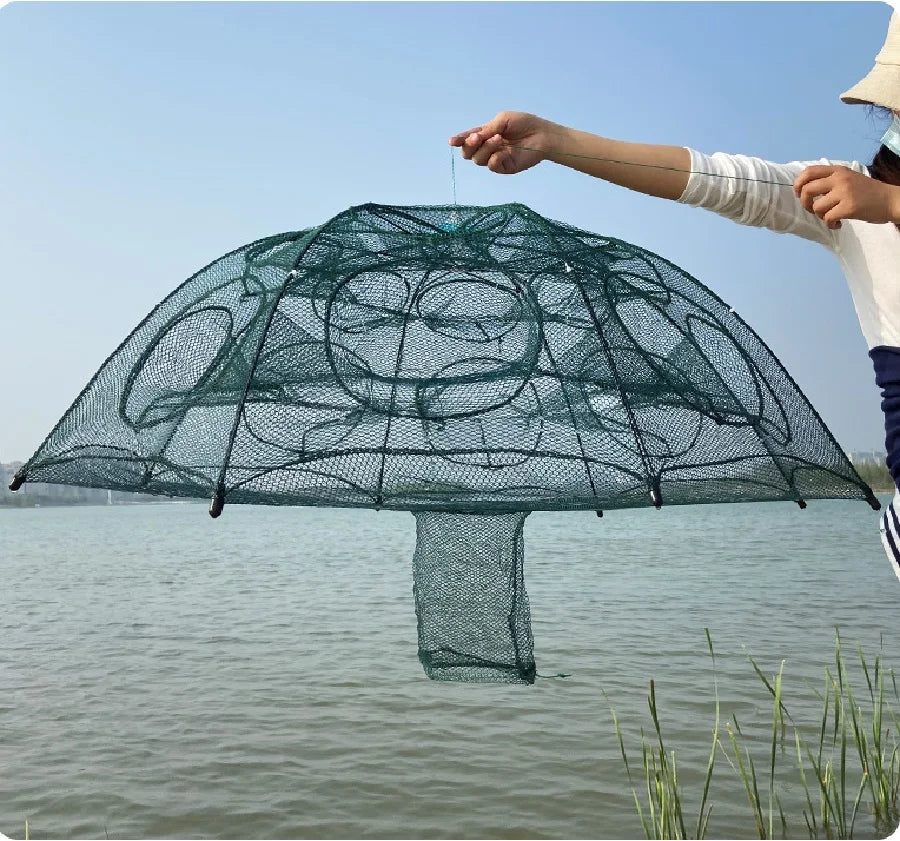 Foldable Umbrella-Shape Fish Trap Outdoor Automatic Trap Shrimp Carp Catcher Cages Mesh Nets Fishing Gear Fishing Accessories