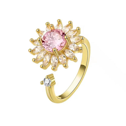 Sam Panda 925 Sterling Silver Sunflower Diamond Zircon Rotatable Ring For Women Gift Relieve Stress Ring Jewelry Wholesale