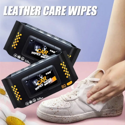 Leather Cleaning Wet Wipes coating 80pcs/pack Car Interior Leather Care Stain Removal Tools Brightening Coating Film Wet Wipes