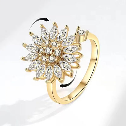 Sam Panda 925 Sterling Silver Sunflower Diamond Zircon Rotatable Ring For Women Gift Relieve Stress Ring Jewelry Wholesale
