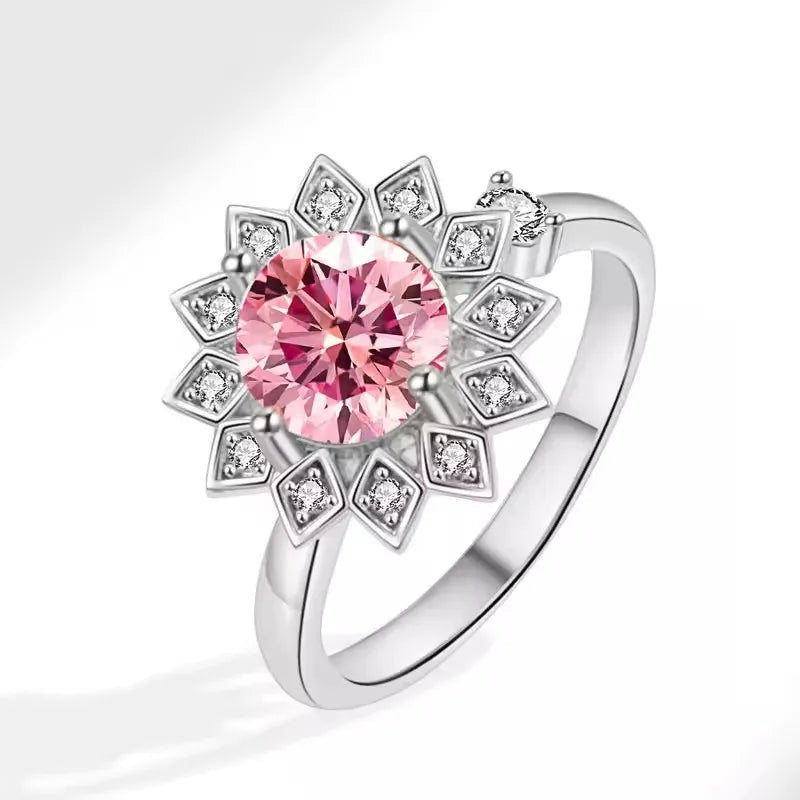 Sam Panda 925 Sterling Silver Sunflower Diamond Zircon Rotatable Ring For Women Gift Relieve Stress Ring Jewelry Wholesale