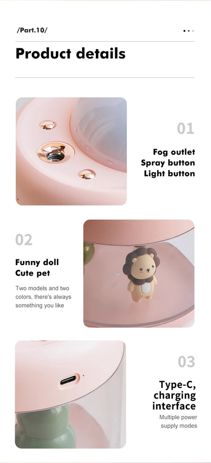 Portbale Projection Lamp Wireless Air Humidifier 2000mAh Battery USB Rechargeable Projector Umidificador Aroma Humidificador