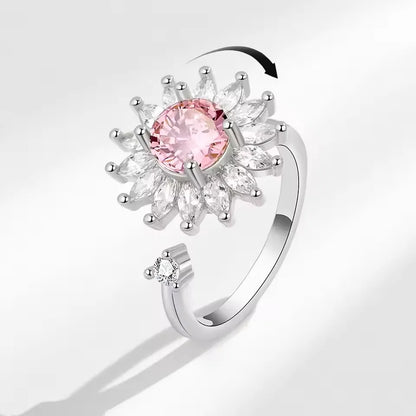 Sam Panda 925 Sterling Silver Sunflower Diamond Zircon Rotatable Ring For Women Gift Relieve Stress Ring Jewelry Wholesale