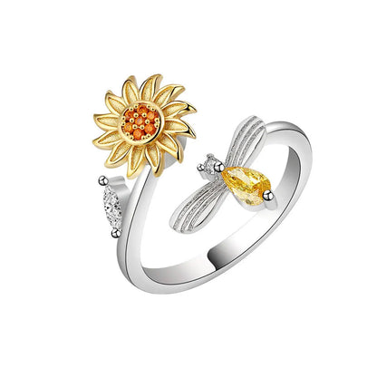 Sam Panda 925 Sterling Silver Sunflower Diamond Zircon Rotatable Ring For Women Gift Relieve Stress Ring Jewelry Wholesale