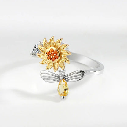 Sam Panda 925 Sterling Silver Sunflower Diamond Zircon Rotatable Ring For Women Gift Relieve Stress Ring Jewelry Wholesale