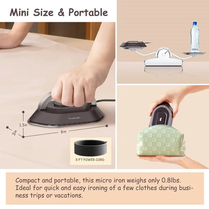 Electric iron, portable electric iron. 300W.Dry ironing, ceramic base plate, anti sticking, travel iron，Easy to store