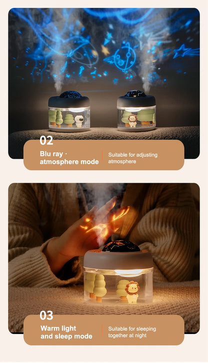 Portbale Projection Lamp Wireless Air Humidifier 2000mAh Battery USB Rechargeable Projector Umidificador Aroma Humidificador