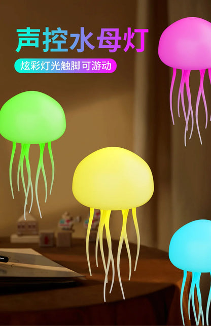 Voice Control Sensor Jellyfish Night Light Children Birthday Gift Floating Bedroom Desktop Ornament Colorful Atmosphere Light