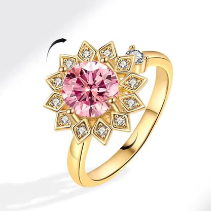 Sam Panda 925 Sterling Silver Sunflower Diamond Zircon Rotatable Ring For Women Gift Relieve Stress Ring Jewelry Wholesale