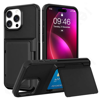 Case For iPhone 16 15 14 13 12 11 Pro Max Plus Wallet Credit Card Holder ID Card Slot Heavy Duty Protection Shockproof Cover