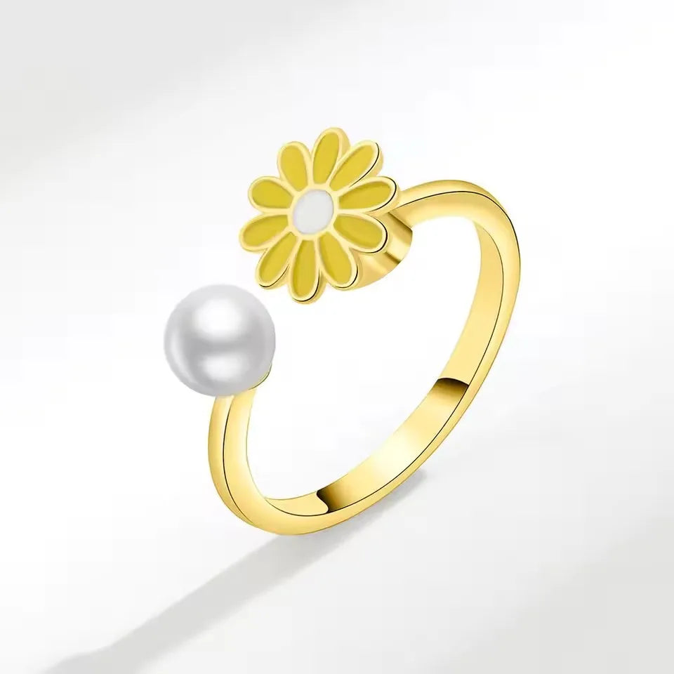 Sam Panda 925 Sterling Silver Sunflower Diamond Zircon Rotatable Ring For Women Gift Relieve Stress Ring Jewelry Wholesale