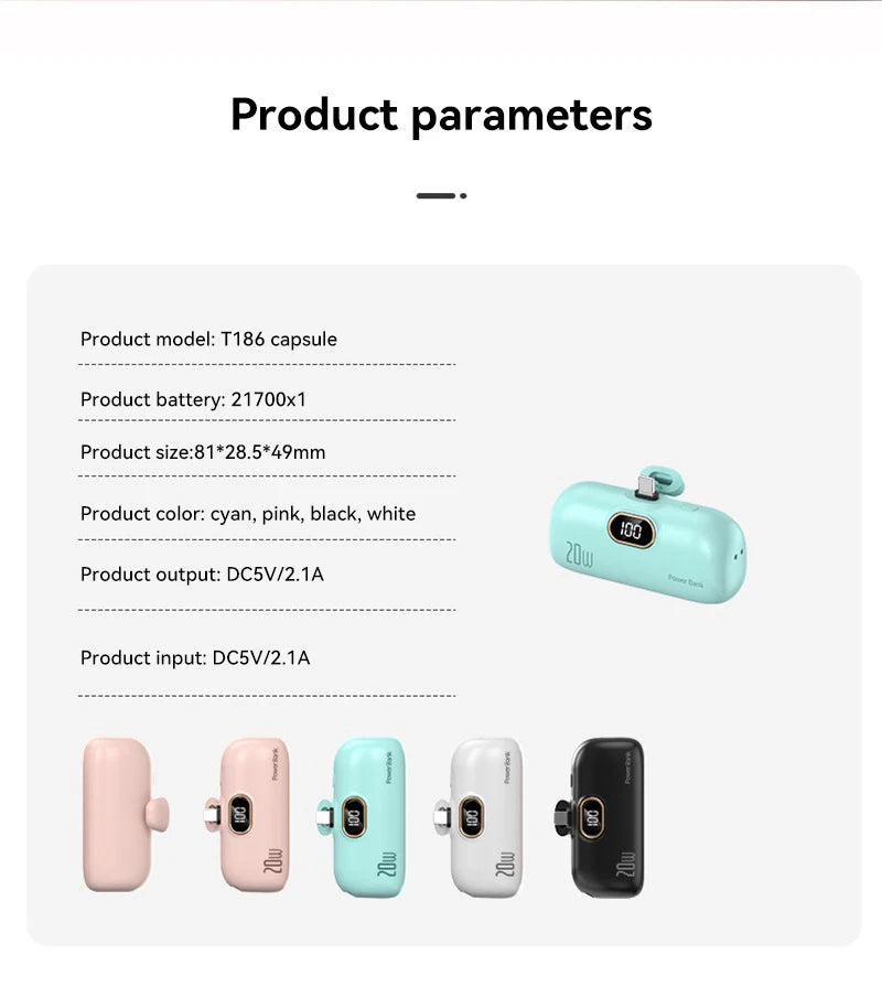 Xiaomi 30000mAh Mini Portable Power Bank Capsule Mobile Power Supply Emergency External Battery Fast Charger For Type-c iPhone