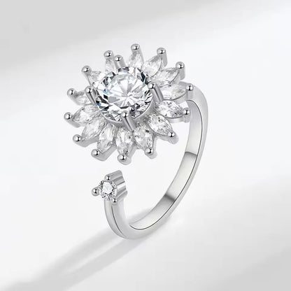 Sam Panda 925 Sterling Silver Sunflower Diamond Zircon Rotatable Ring For Women Gift Relieve Stress Ring Jewelry Wholesale