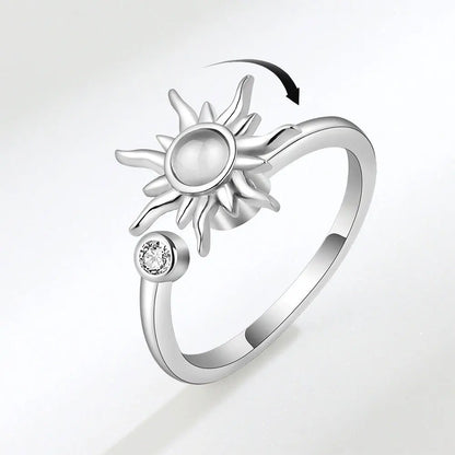 Sam Panda 925 Sterling Silver Sunflower Diamond Zircon Rotatable Ring For Women Gift Relieve Stress Ring Jewelry Wholesale