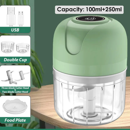 Mini USB Wireless Electric Garlic Masher 100/250ml Press Mincer Vegetable Chili Meat Grinder Food Chopper Kitchen Accessories