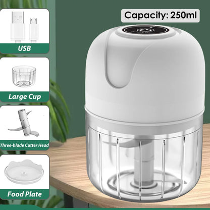 Mini USB Wireless Electric Garlic Masher 100/250ml Press Mincer Vegetable Chili Meat Grinder Food Chopper Kitchen Accessories