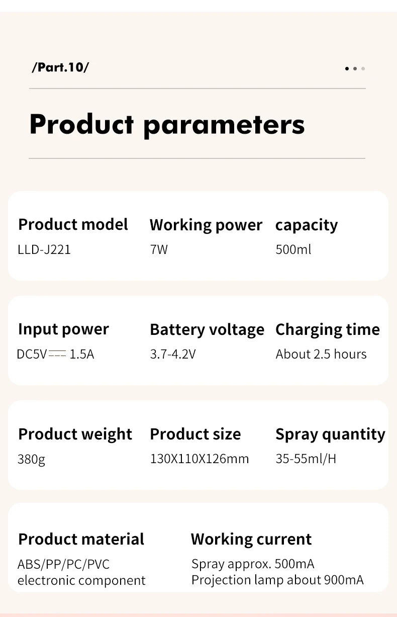 Portbale Projection Lamp Wireless Air Humidifier 2000mAh Battery USB Rechargeable Projector Umidificador Aroma Humidificador