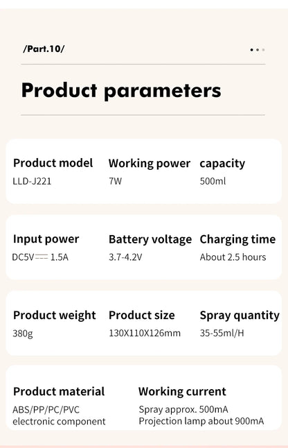 Portbale Projection Lamp Wireless Air Humidifier 2000mAh Battery USB Rechargeable Projector Umidificador Aroma Humidificador