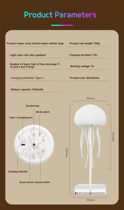 Voice Control Sensor Jellyfish Night Light Children Birthday Gift Floating Bedroom Desktop Ornament Colorful Atmosphere Light