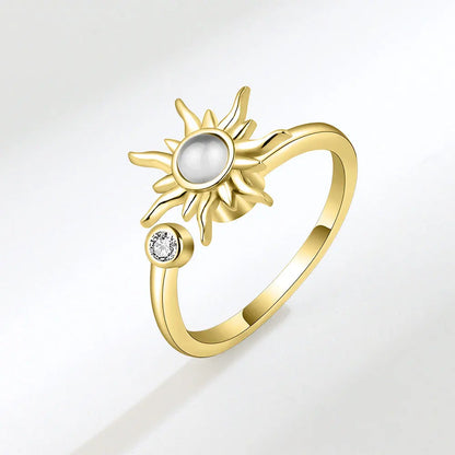 Sam Panda 925 Sterling Silver Sunflower Diamond Zircon Rotatable Ring For Women Gift Relieve Stress Ring Jewelry Wholesale