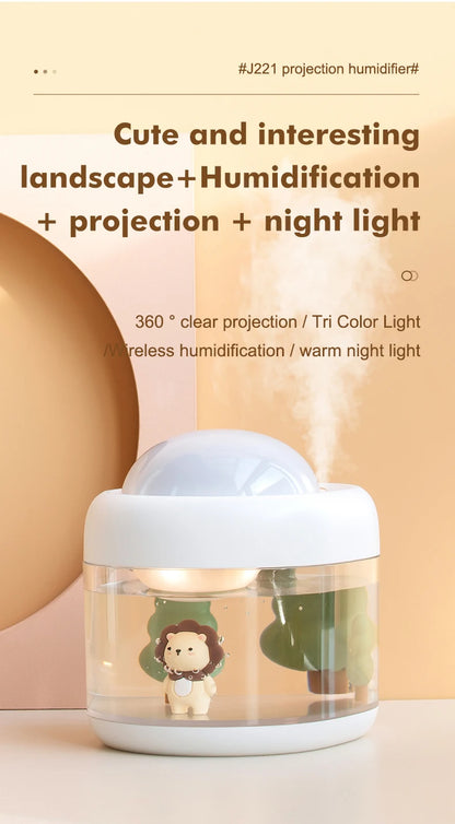 Portbale Projection Lamp Wireless Air Humidifier 2000mAh Battery USB Rechargeable Projector Umidificador Aroma Humidificador
