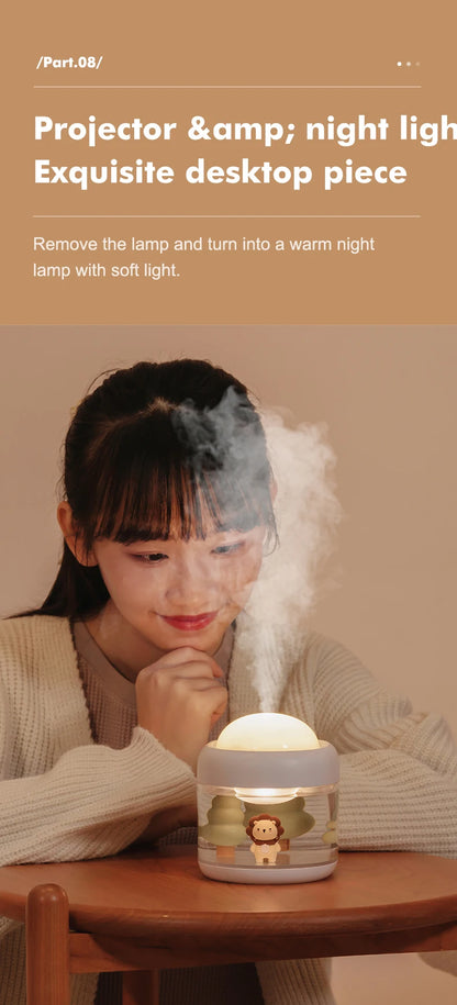 Portbale Projection Lamp Wireless Air Humidifier 2000mAh Battery USB Rechargeable Projector Umidificador Aroma Humidificador